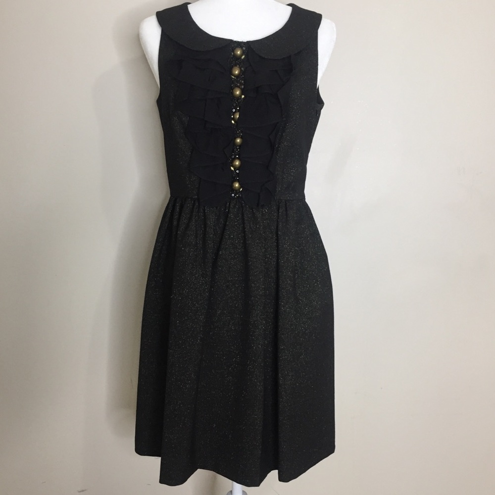 Kensie Black and Gold Metallic Sleeveless Dress
